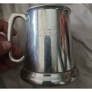 Vintage Sheffield English Pewter Tankard Mug Engraved MARK Made in England
